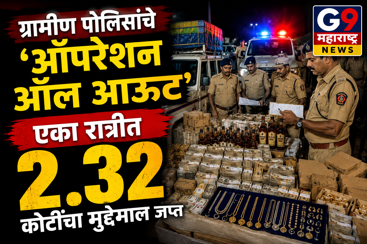 एका रात्रीत २.३२ कोटींचा मुद्देमाल जप्त! ग्रामीण पोलिसांचे 'ऑपरेशन ऑल आऊट' | Breaking News