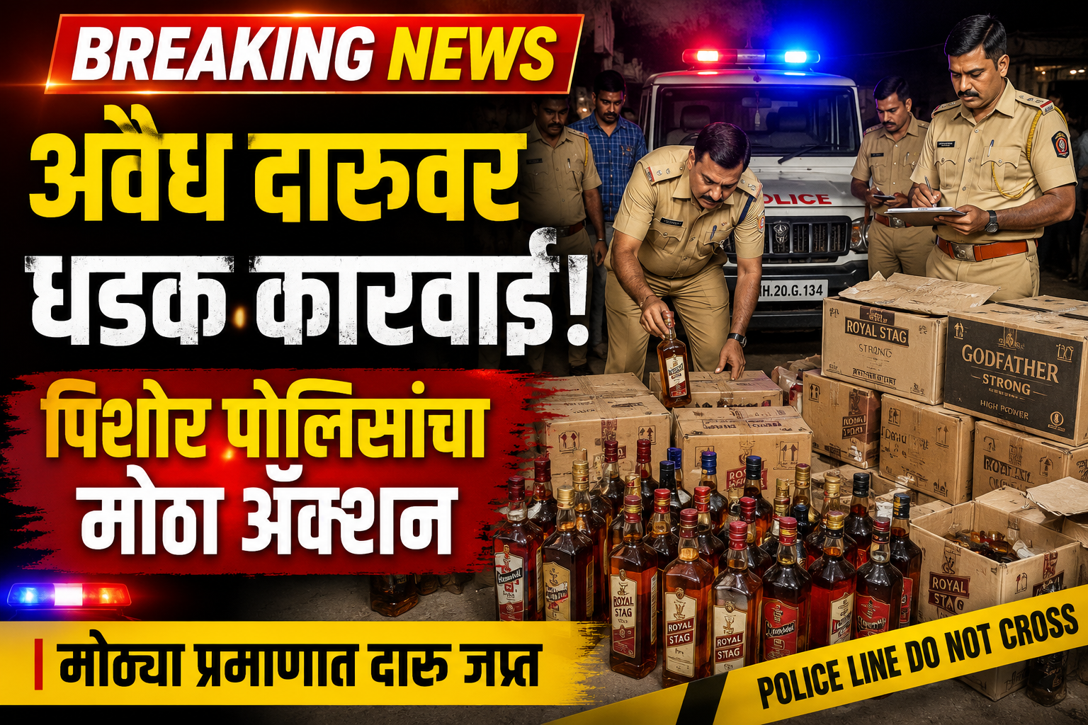 पिशोर पोलिसांची अवैध दारूविरोधात धडक कारवाई | मोठ्या प्रमाणात दारू जप्त | Breaking News