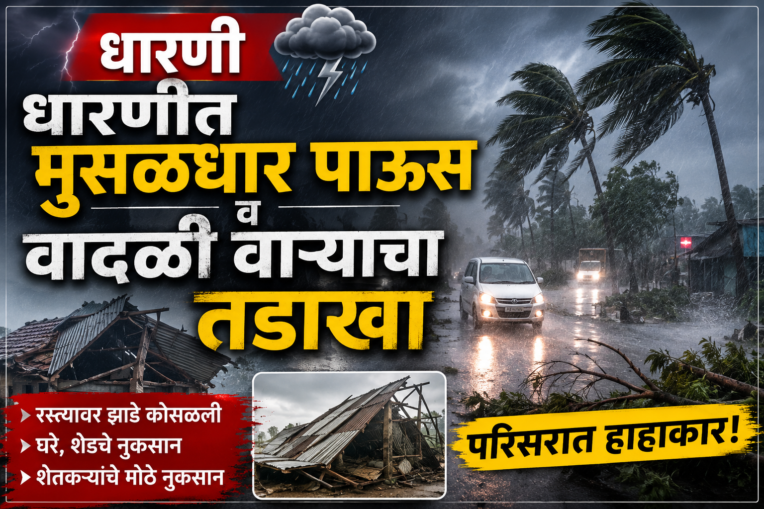 धारणीत मुसळधार पाऊस व वादळी वाऱ्याचा तडाखा | झाडे उन्मळून पडली, जनजीवन विस्कळीत | Breaking News