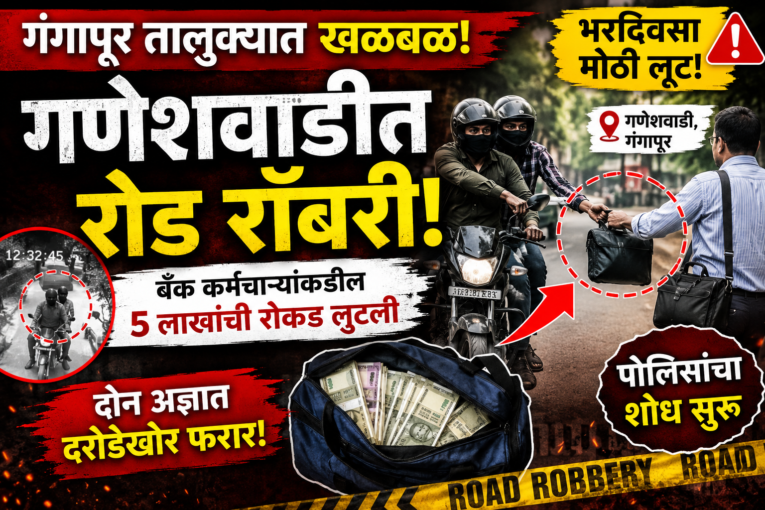 धक्कादायक! गणेशवाडीत भरदिवसा दरोडा; बँक कर्मचाऱ्यांकडील ५ लाखांची रोकड लुटली