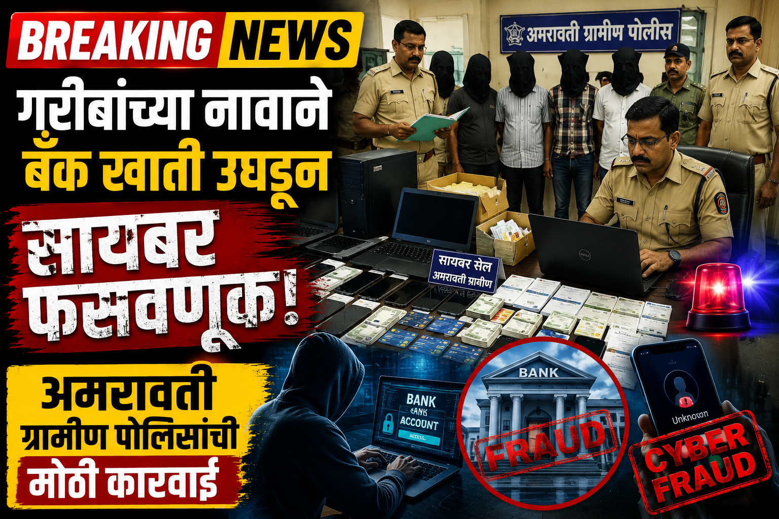 🚨 गरीबांच्या नावाने बँक खाती उघडून सायबर फसवणूक! अमरावती ग्रामीण पोलिसांची मोठी कारवाई | Breaking News