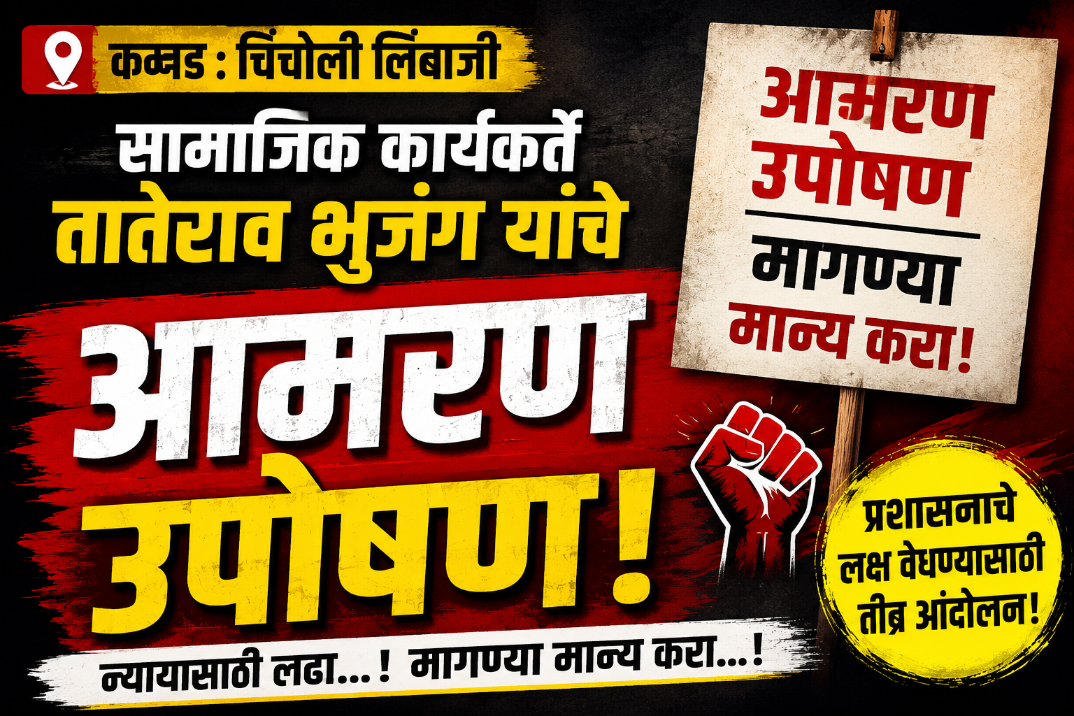 कन्नड चिंचोली लिंबाजी येथे सामाजिक कार्यकर्ते तातेराव भुजंग यांचे आमरण उपोषण; प्रशासनाविरोधात संताप!
