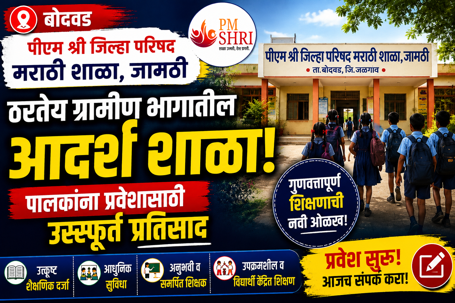 बोदवड : पीएम श्री जिल्हा परिषद मराठी शाळा, जामठी ठरतेय ग्रामीण भागातील आदर्श शाळा; पालकांकडून प्रवेशासाठी उत्स्फूर्त प्रतिसाद